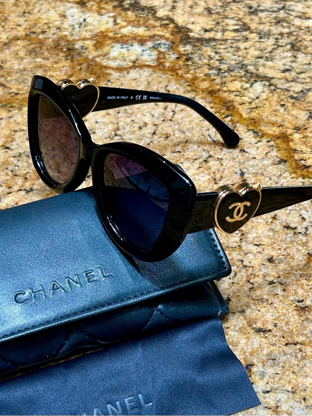 CHANEL 5517 Black & Gold Hidden Mirrors Heart Cat-Eye Sunglasses